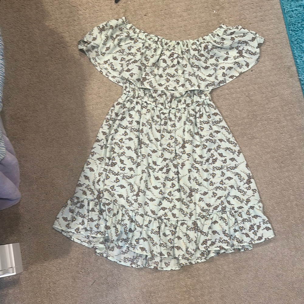 Blue floral off the shoulder dress